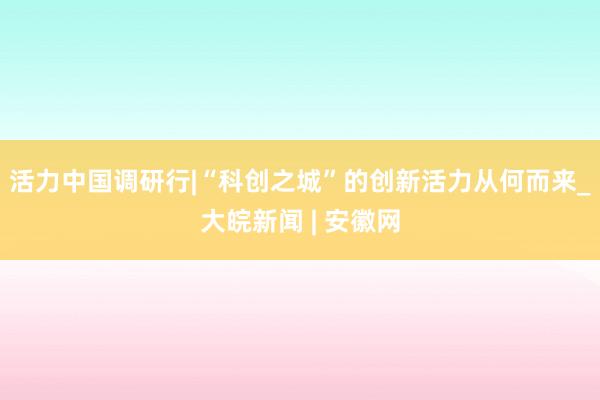 活力中国调研行|“科创之城”的创新活力从何而来_大皖新闻 | 安徽网
