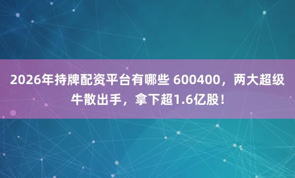 2026年持牌配资平台有哪些 600400，两大超级牛散出手，拿下超1.6亿股！