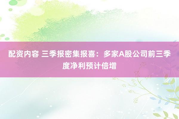 配资内容 三季报密集报喜：多家A股公司前三季度净利预计倍增