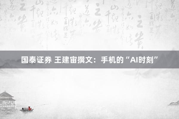 国泰证券 王建宙撰文：手机的“AI时刻”